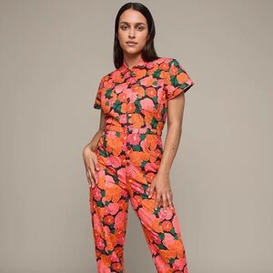 Vibrant Floral Zip Up Ruby Jumpsuit by Mixed